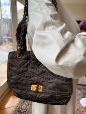 Lanvin Quilted Shoulder Bag in Dark Brown with Chain Strap